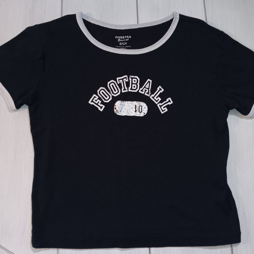 Five Star Women's Black and White Football Tee